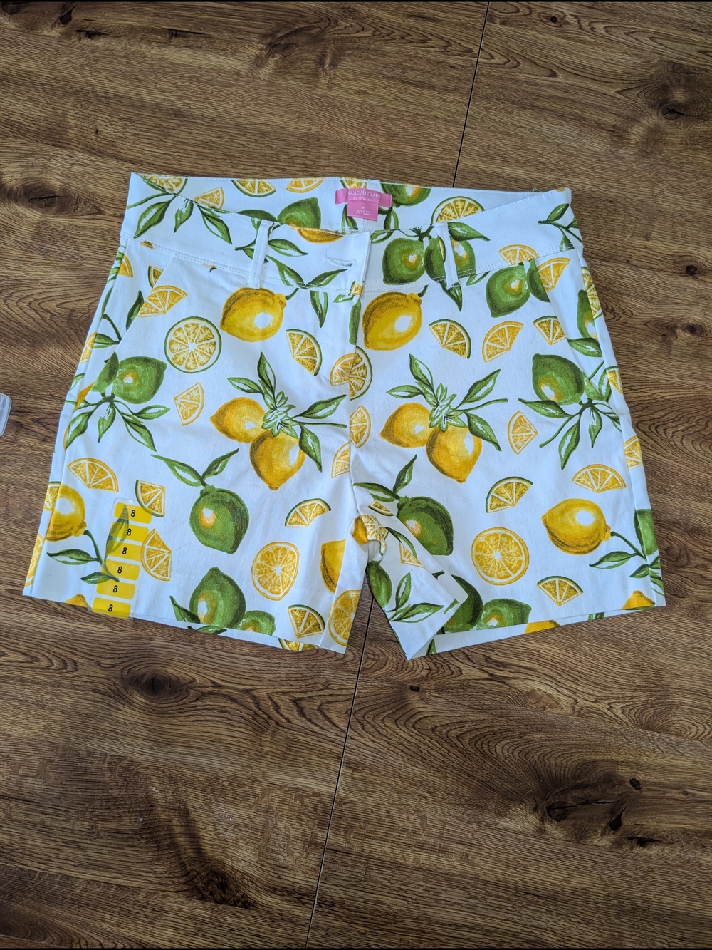 Isaac Mizrahi White Shorts with Yellow & Green Lemon Print